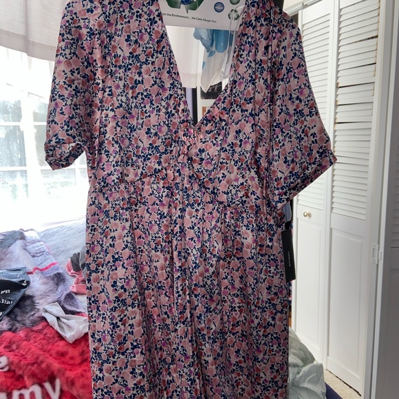 Express yourself blush pink floral print satin babydoll dress Clearance